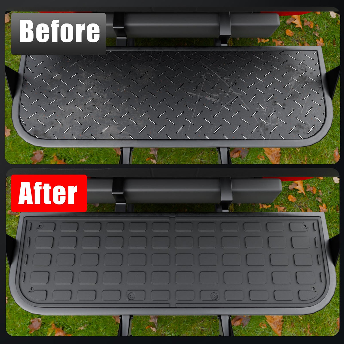 Kingna rear foot platform mat is waterproof and easy to clean for all-weather use