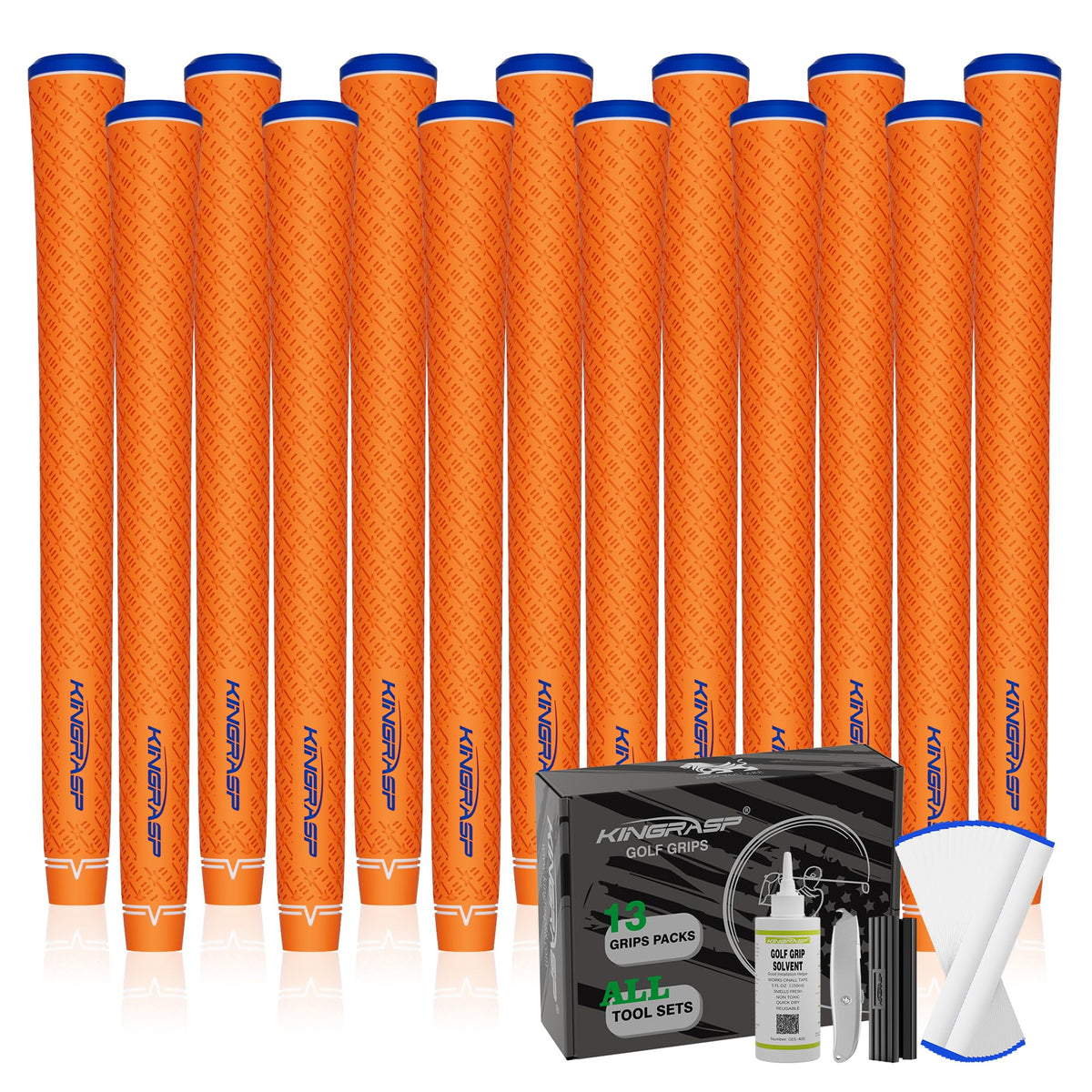 KINGRASP pack shot of 13 grips ready for easy club upgrades.