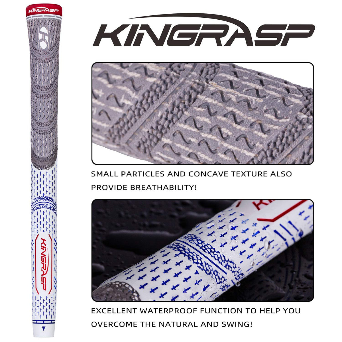 KINGRASP midsize grip close-up reveals soft rubber and cotton thread comfort.