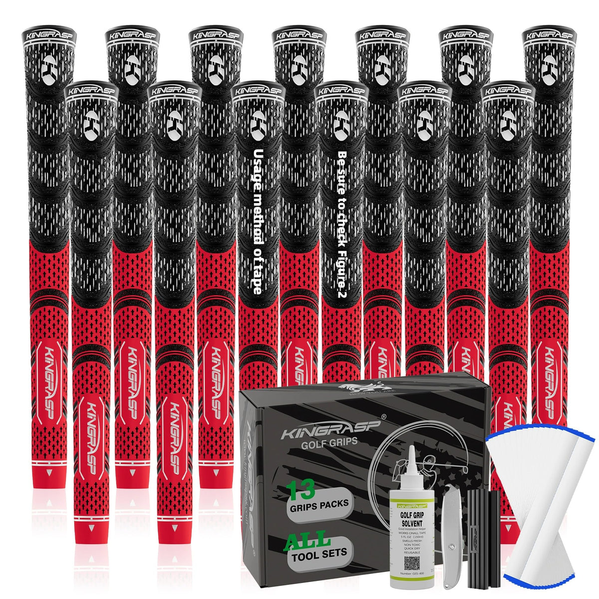 KINGRASP Premium Hybrid Grips pack front shows organized grip kit for quick replacement.
