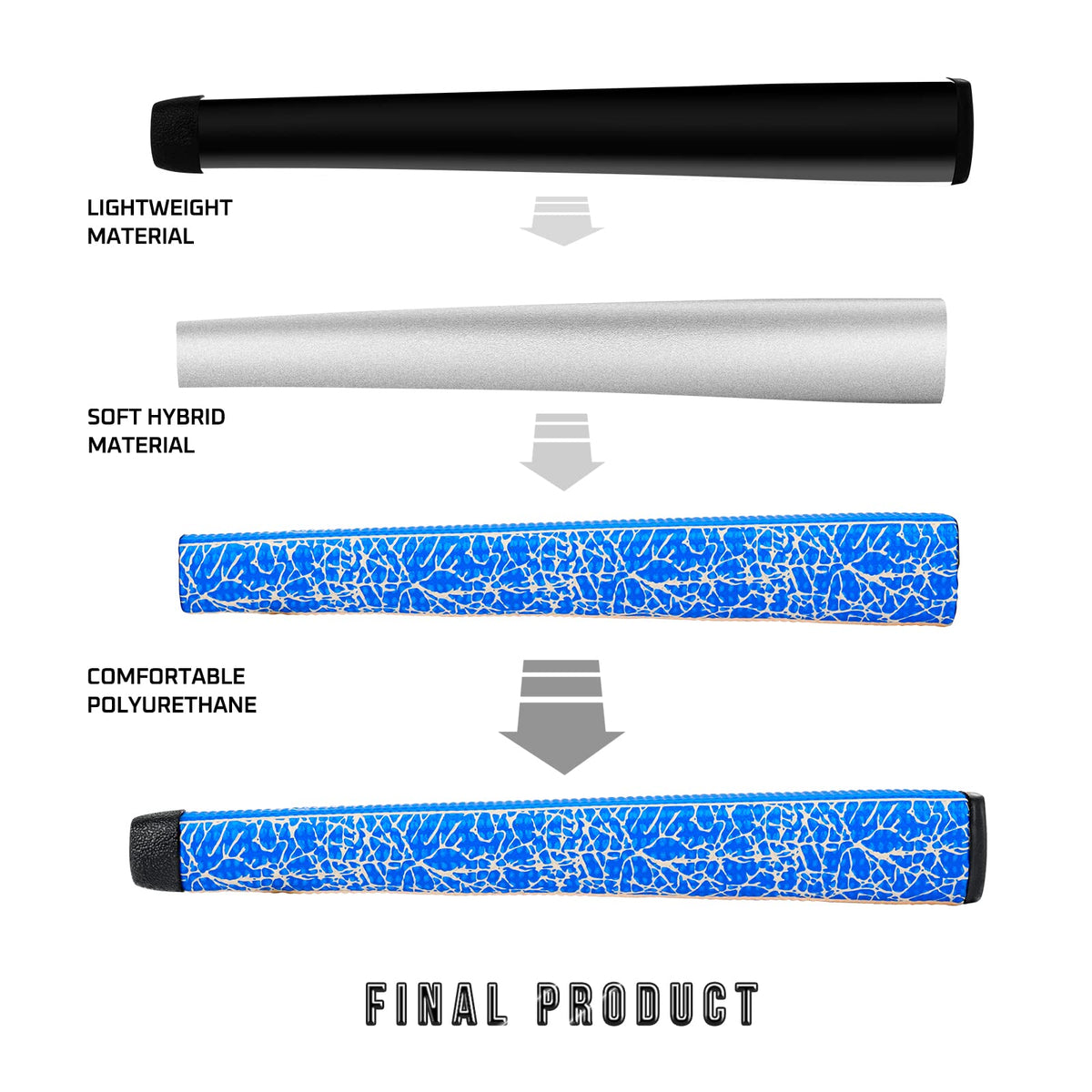 KINGRASP gun-shaped putter grip side profile for steady traction.