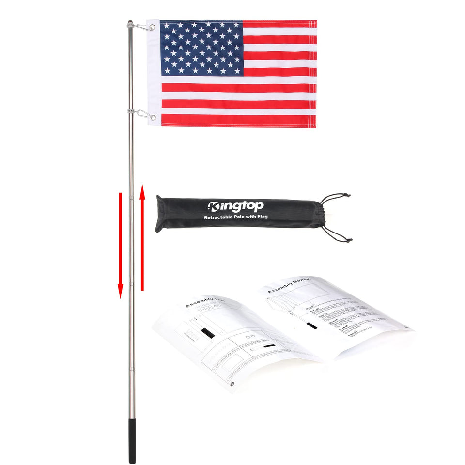 KINGTOP flagpole with 48-inch stainless steel pole and USA flag in action on a boat.