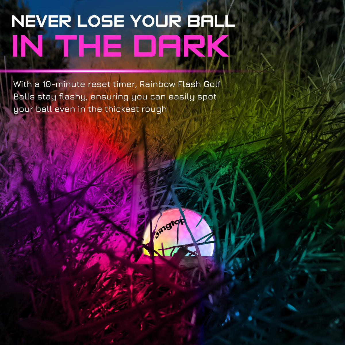 Kingtop RainbowFlash ball in flight with multicolor glow helps track shots
