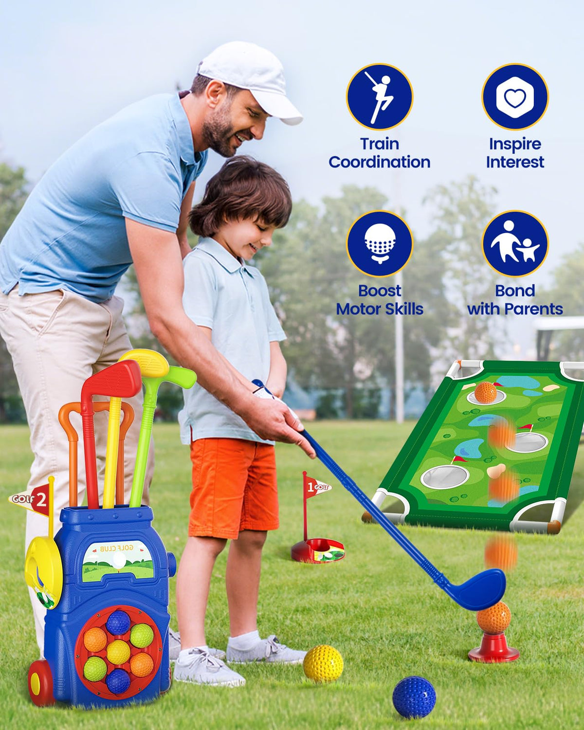 KINGTOP toddler golf set with cornhole board for backyard fun