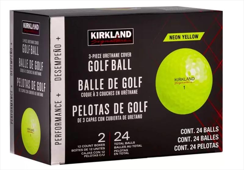 Kirkland Signature 3-Piece golf balls Version 2.0, yellow, designed for distance and durability.