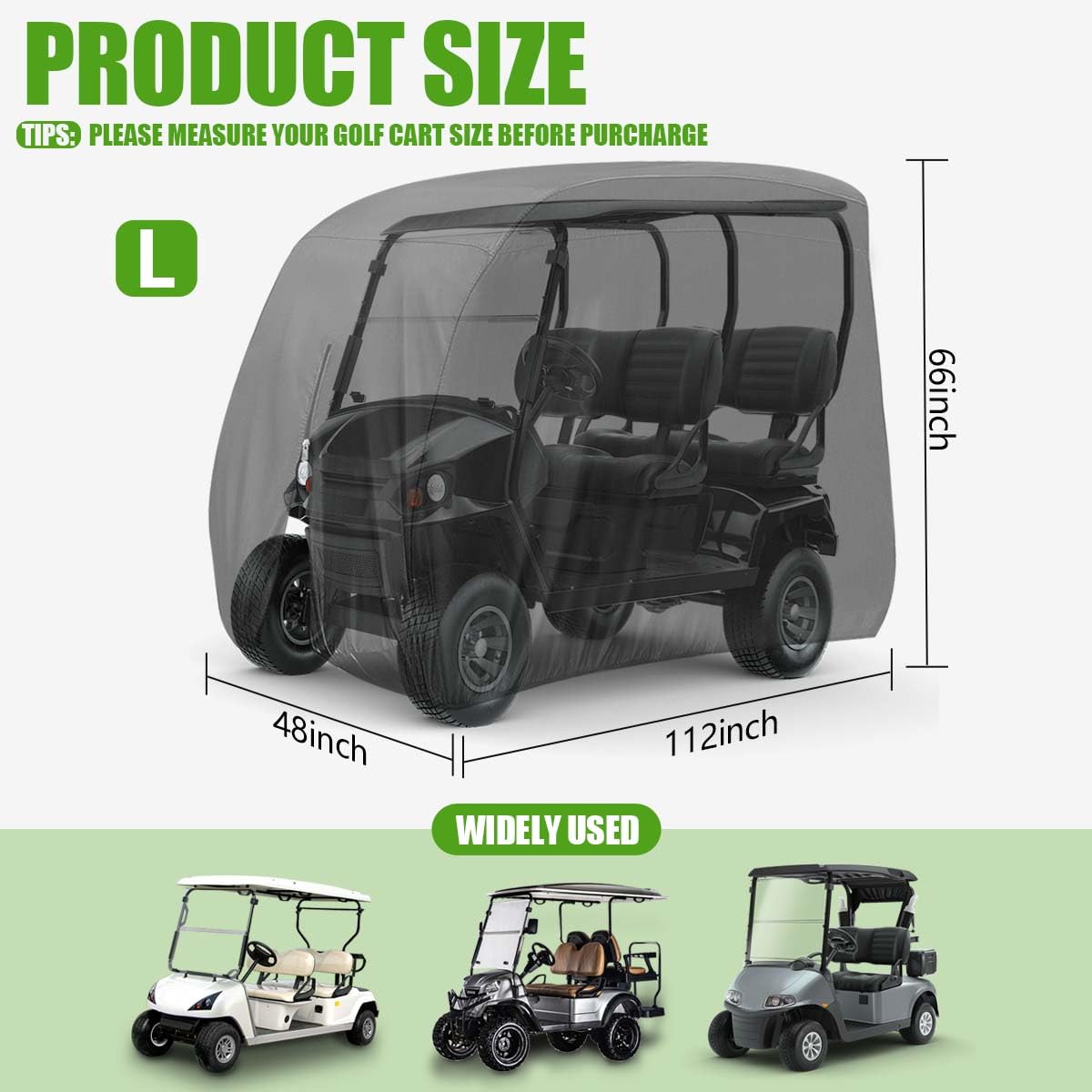 KISEER 112-inch cover on golf cart shields from rain and sun during transport.