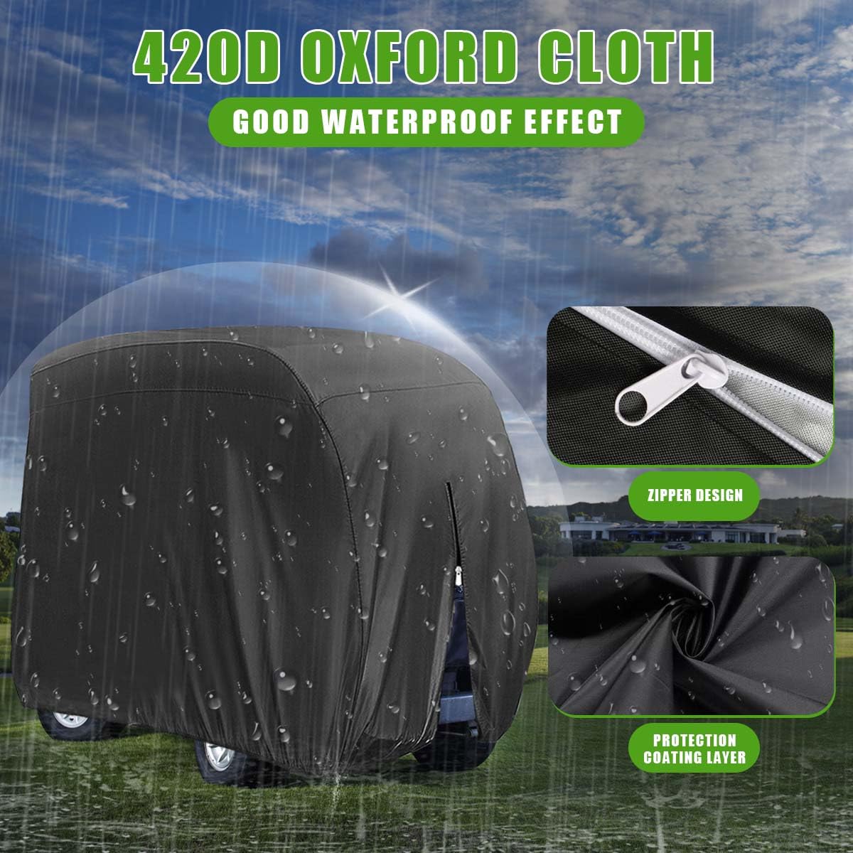 Close-up of KISEER 420D material with PVC coating for weather resistance.