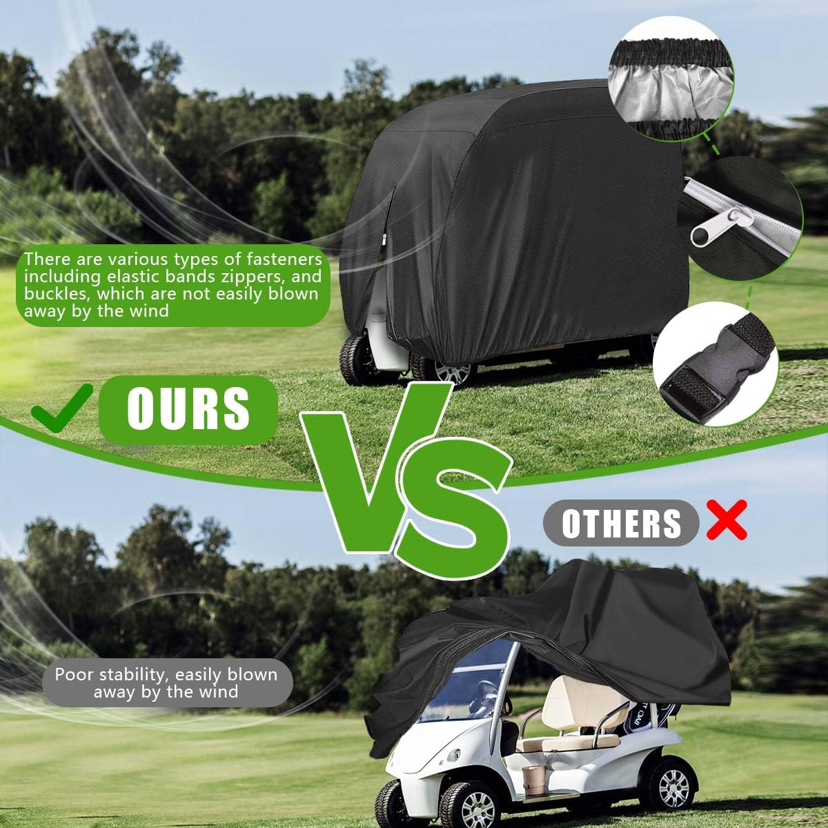 KISEER adjustable-hem golf cart cover with Velcro for secure fit