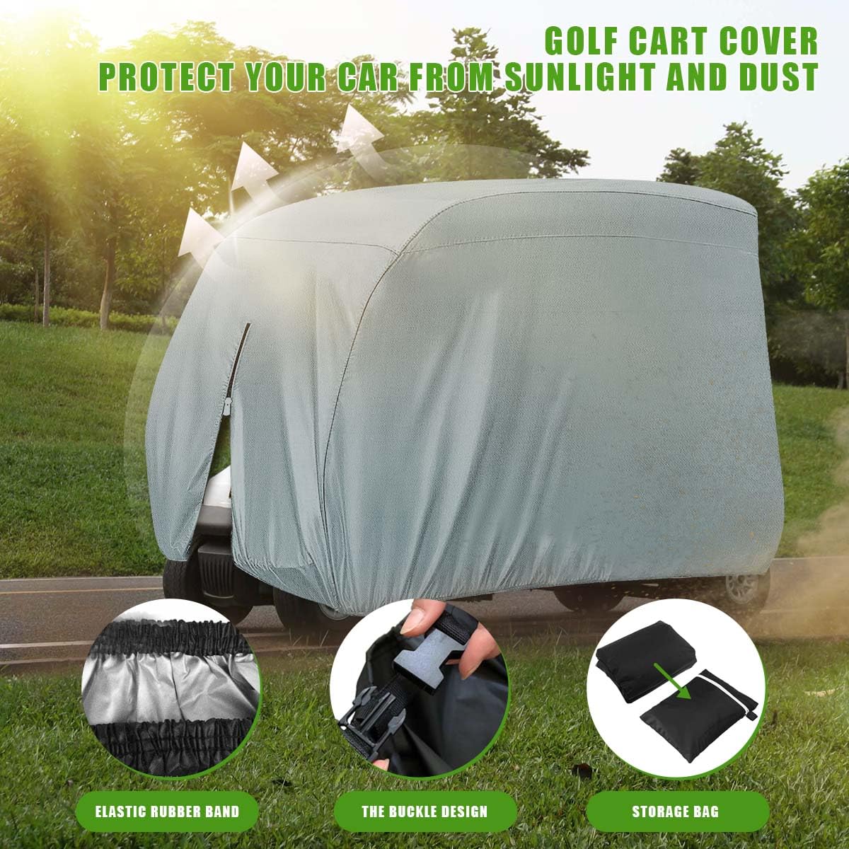 KISEER golf cart cover folds flat for easy cleaning and storage.
