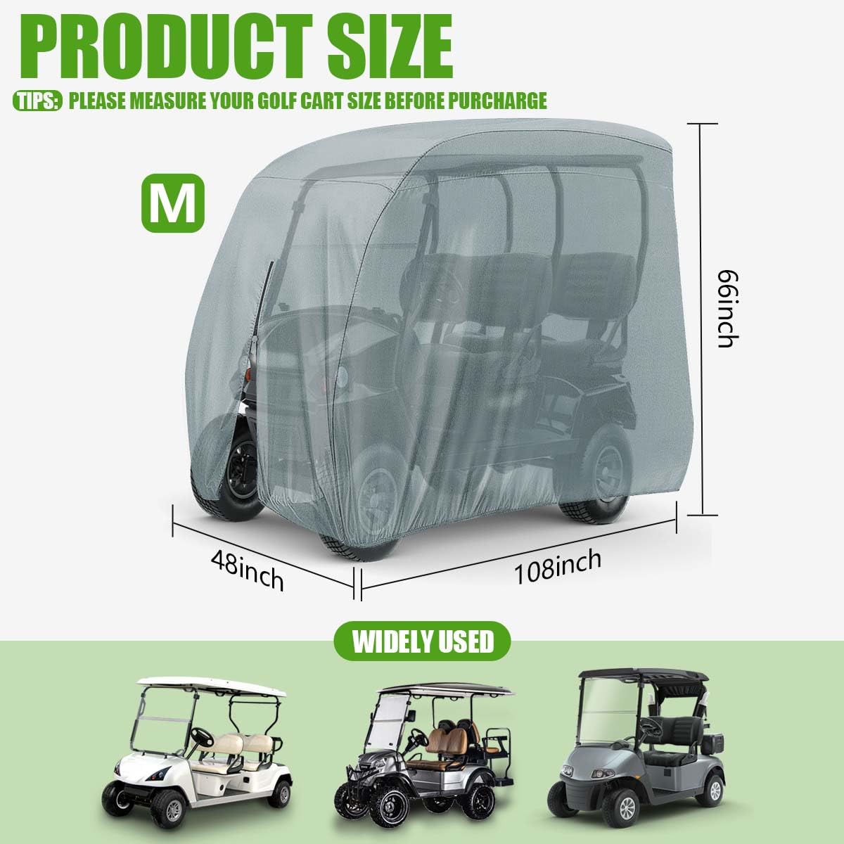 KISEER golf cart cover extended-roof fit for 112-inch carts.