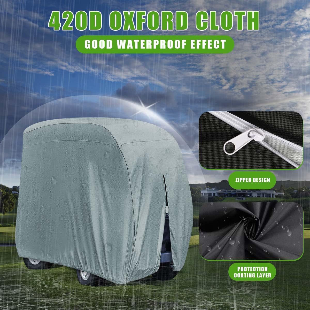 KISEER golf cart cover full zipper for easy on/off operation.