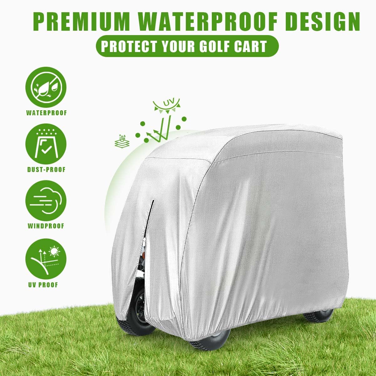 Universal fit for EZGO, Club Car, and Yamaha carts with extended roofs