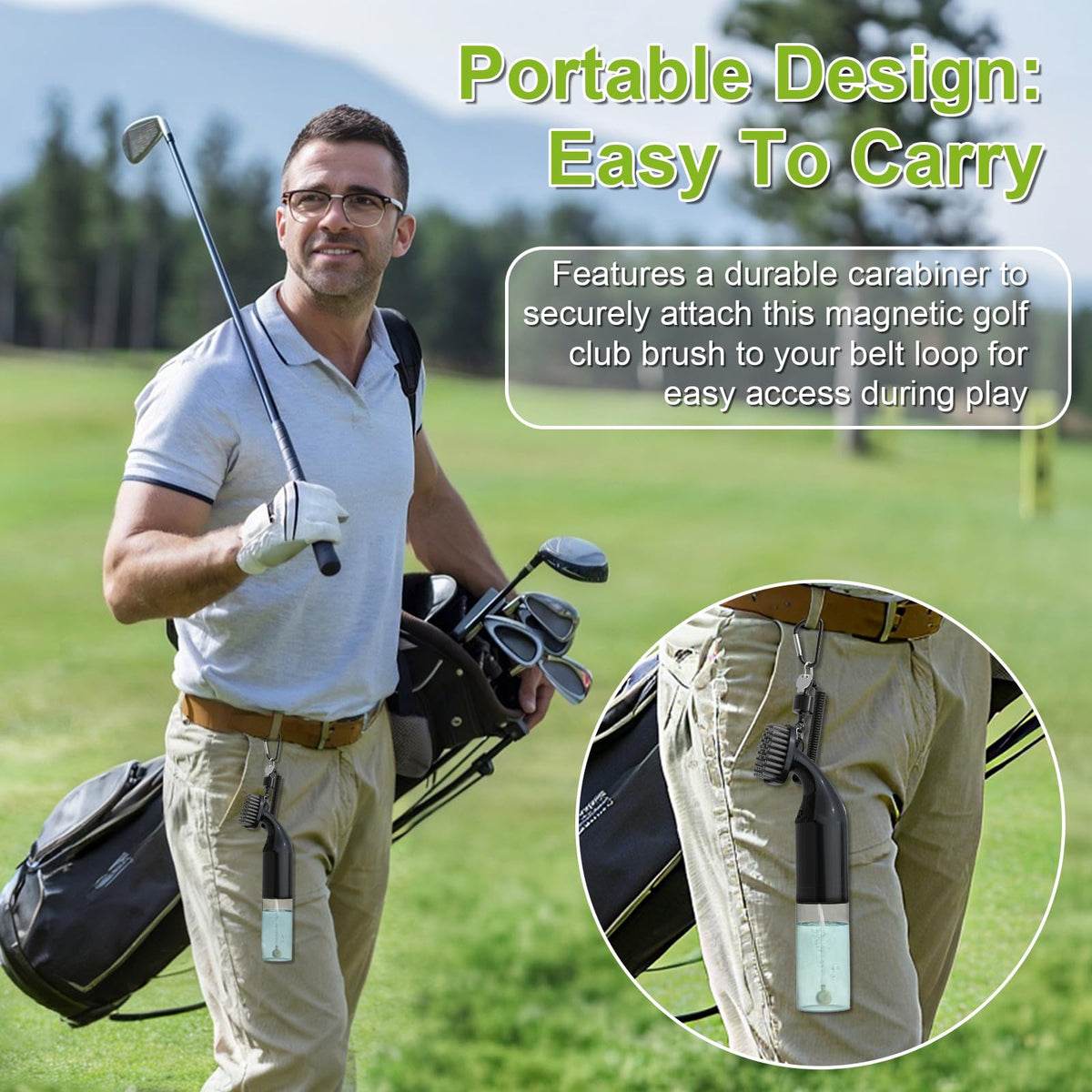 Kiss Core brush with carabiner clip for secure bag attachment