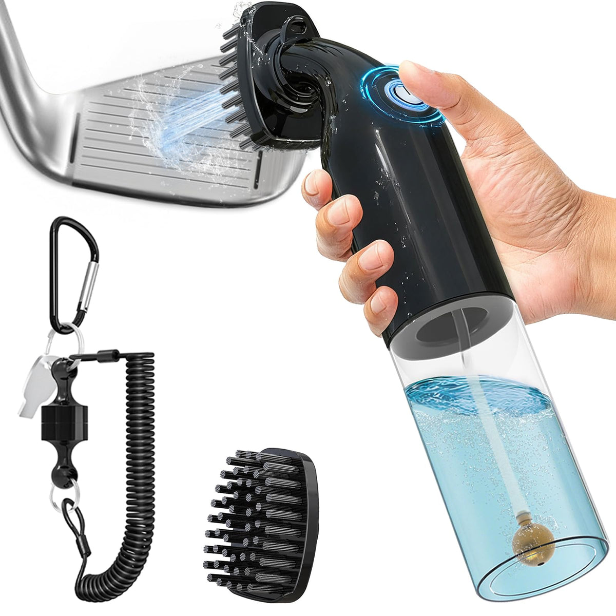 Kiss Core electric golf club brush with water tank ready for quick on-course cleaning