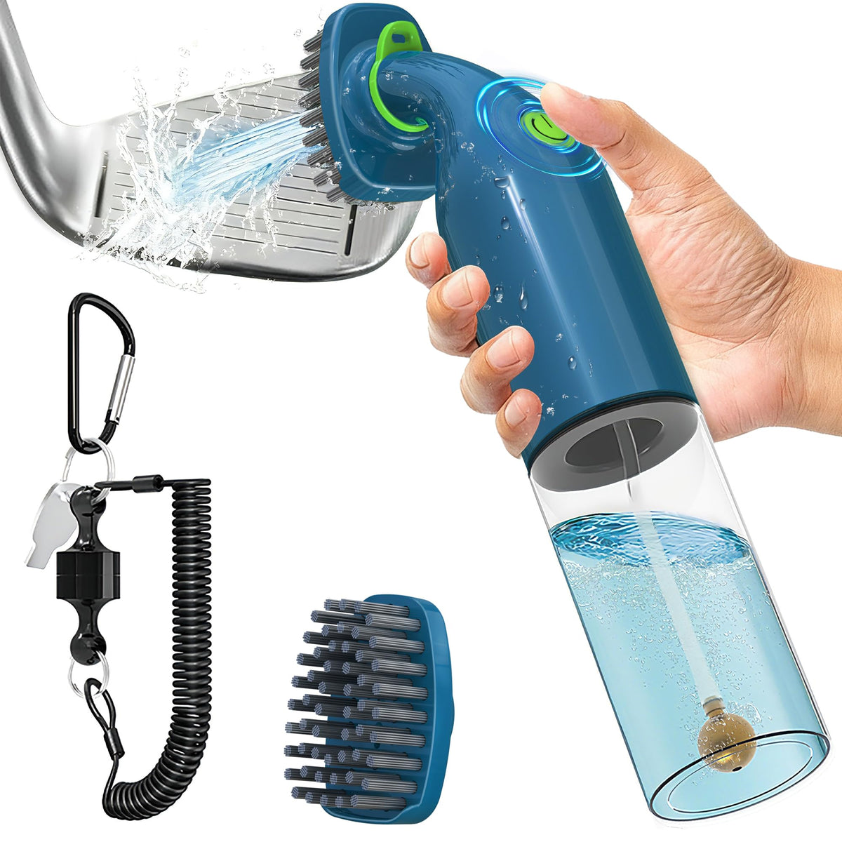 Kiss Core electric golf club cleaner front view, compact for easy storage.