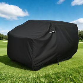 Kistrba all-weather golf cart cover protects carts between rides.