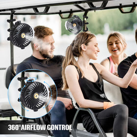 Kittmip golf cart fan mounted on flexible tripod shows easy setup.