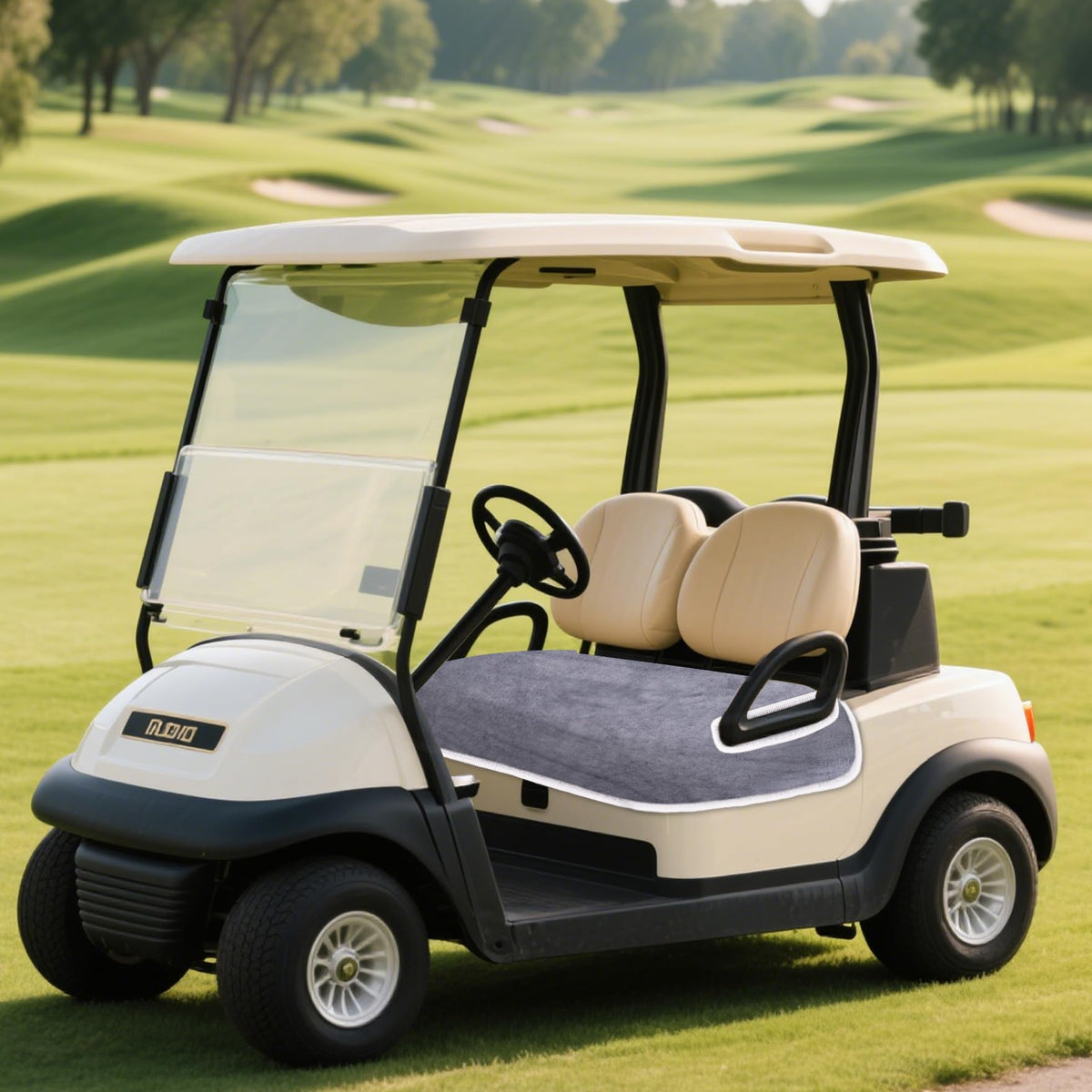 Klmnop machine washable seat cover simplifies cleanup after golf days.