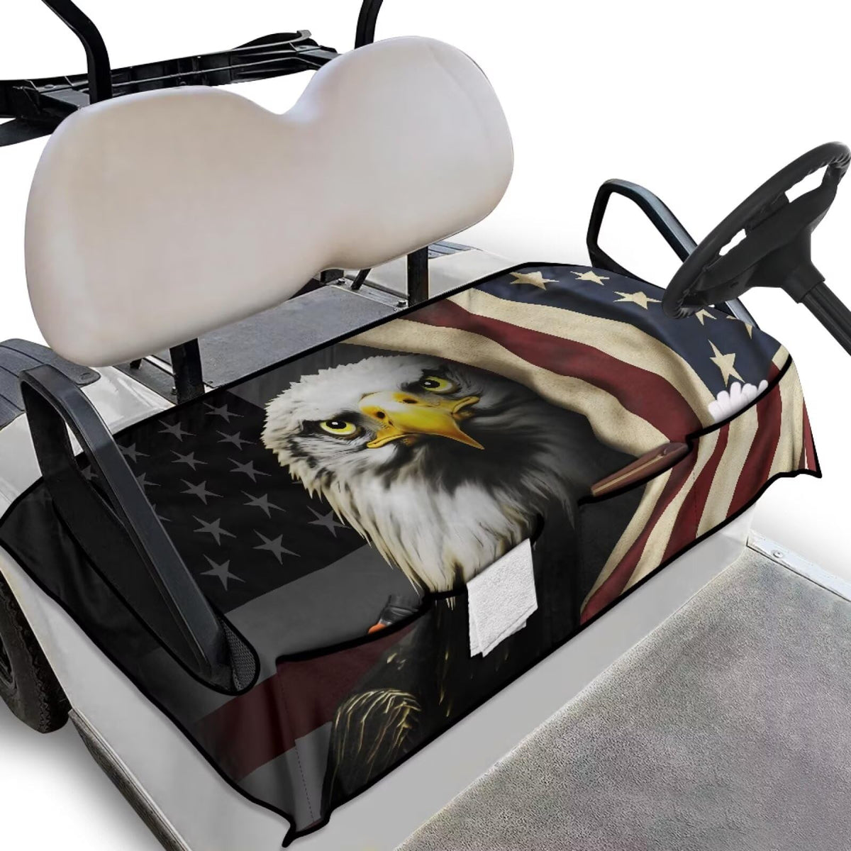 Knextrepoy American Flag Eagle seat cover front view protects two-seat carts
