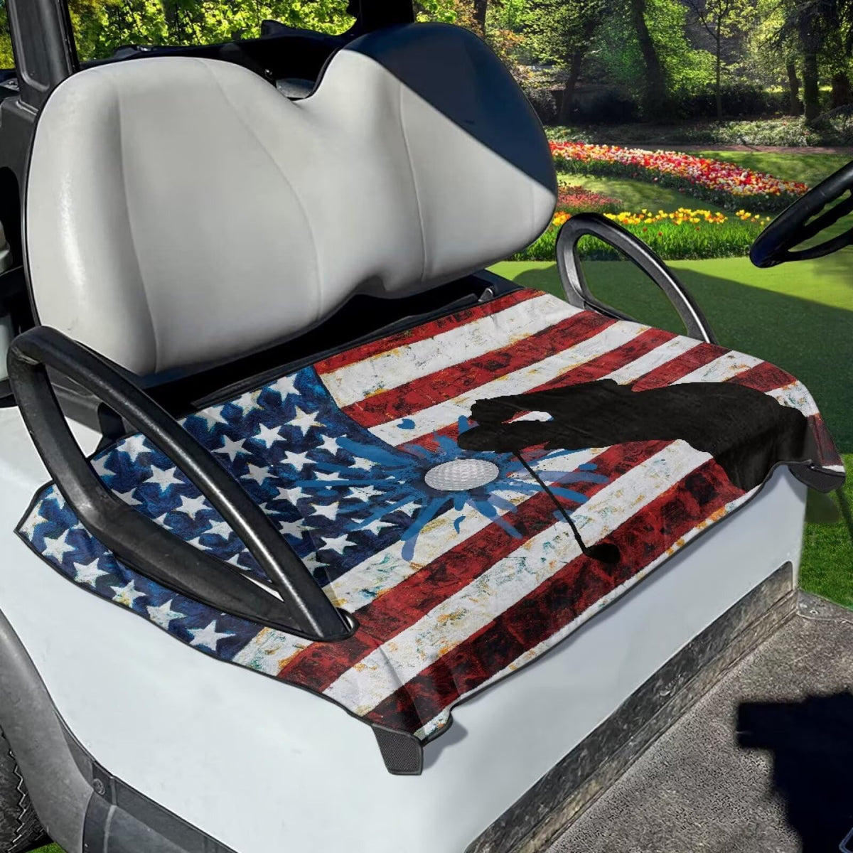 Knextrepoy American Flag golf cart seat cover adds patriotic style and seat protection