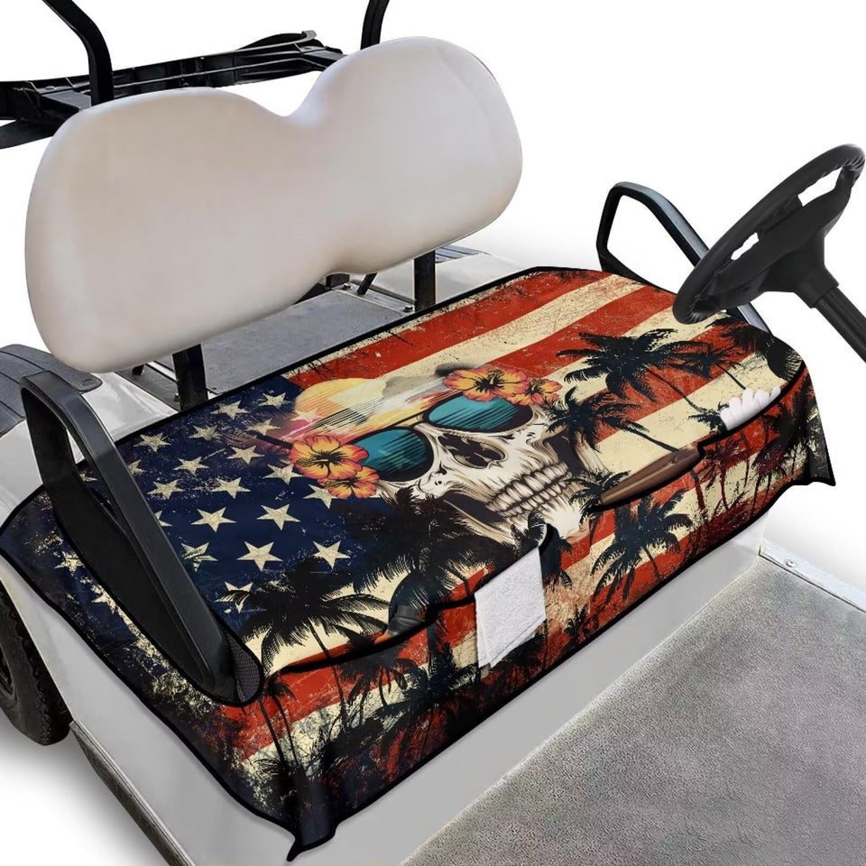 Knextrepoy American Flag golf cart seat cover on a cart seat for outdoor use with secure fit