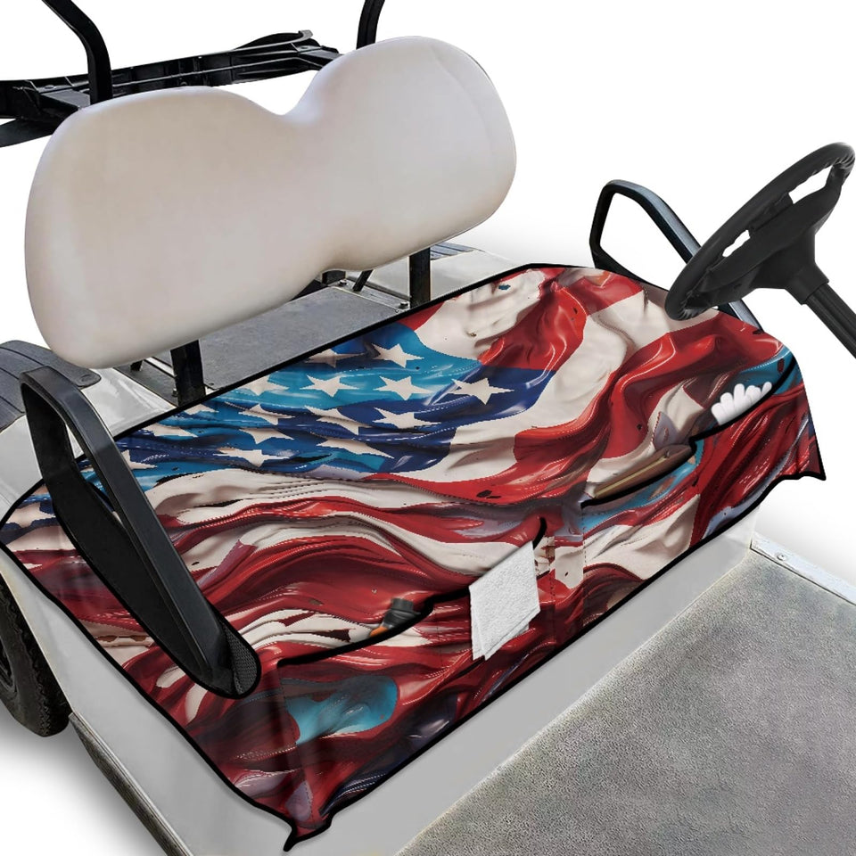 Knextrepoy American Flag golf cart seat cover with patriotic design.