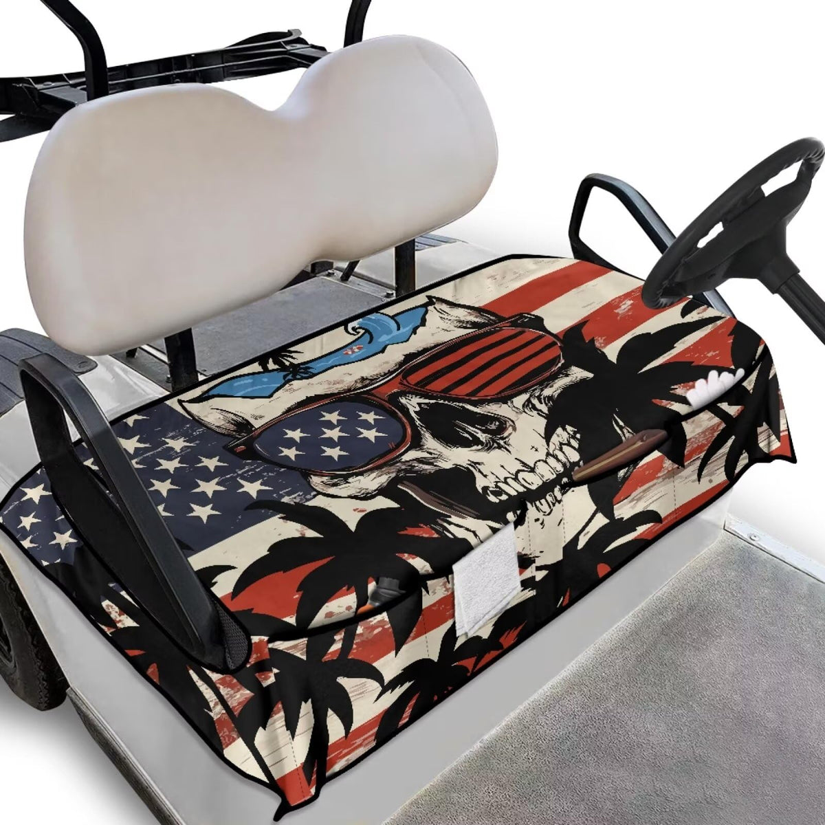 Knextrepoy American flag skull golf seat cover for 2p protects seats with bold style.