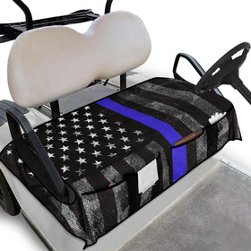Knextrepoy American Police Flag seat cover on a 2-seat golf cart, durable protection.