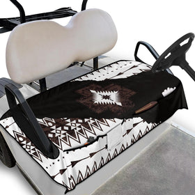 Knextrepoy Aztec seat cover on golf cart seat showing bold geometric pattern and fit.