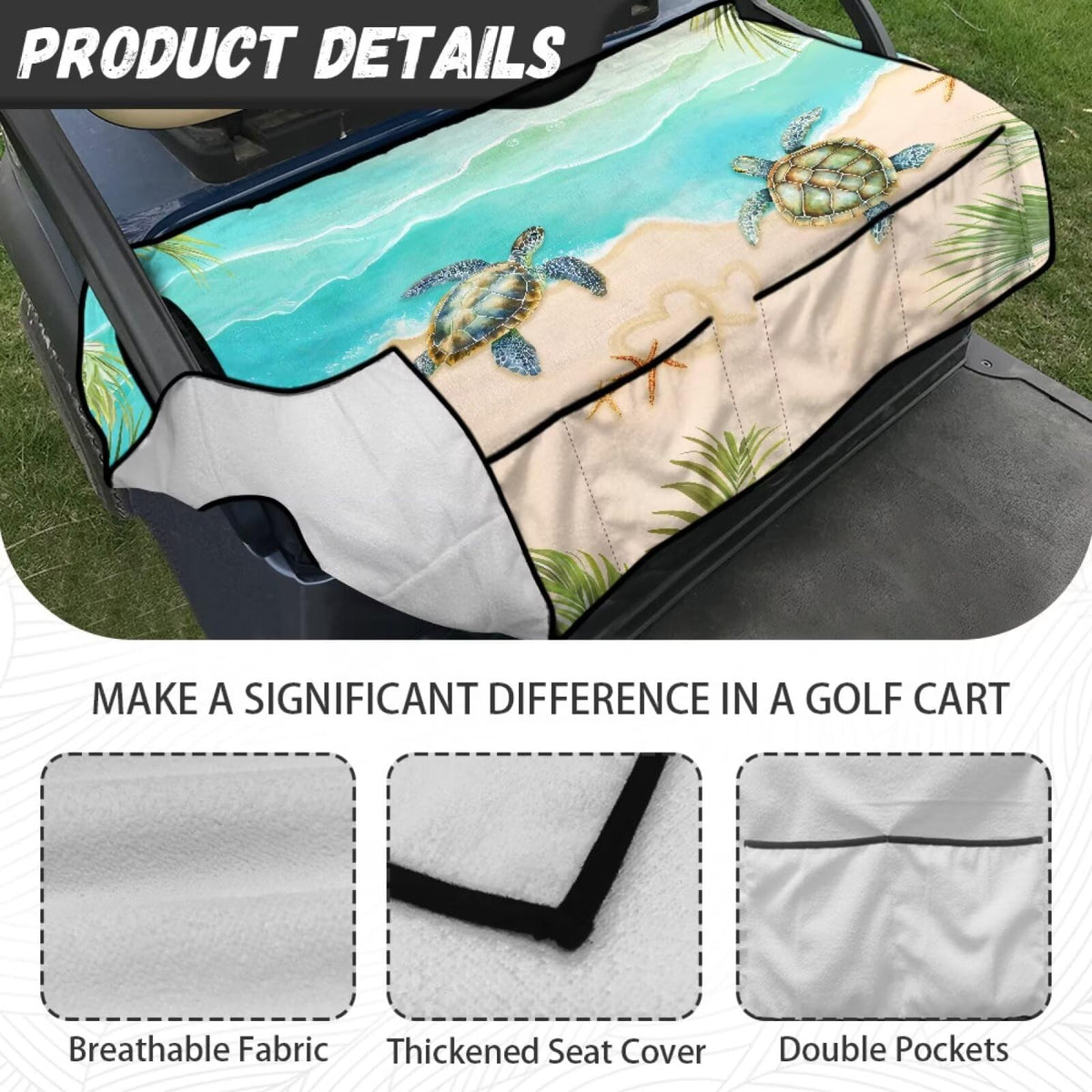 Knextrepoy Beach Turtle seat cover offers warmth in cool weather and dry seats in rain.