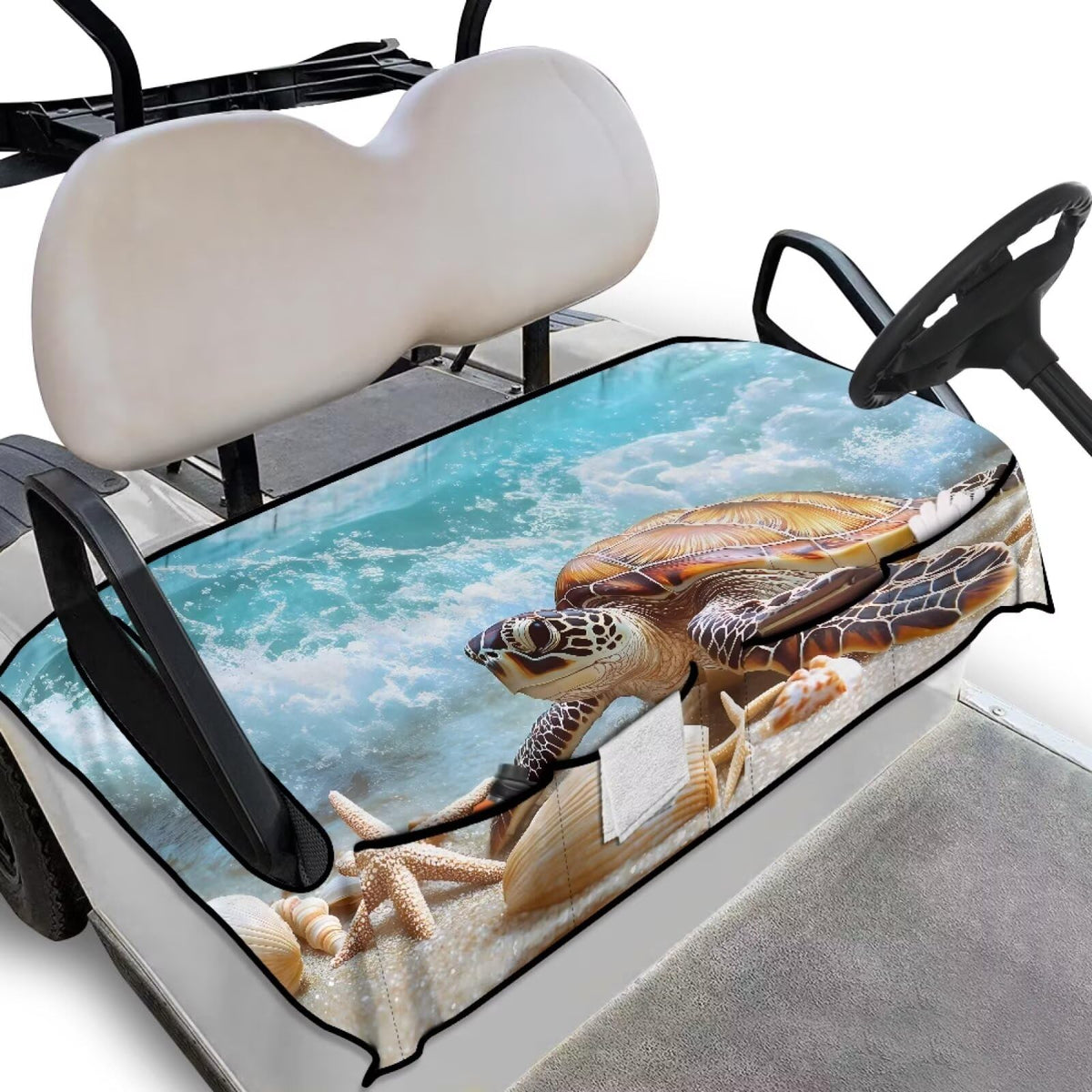 Knextrepoy Beach Turtle Starfish design close-up, premium fabric ideal for beach rounds.