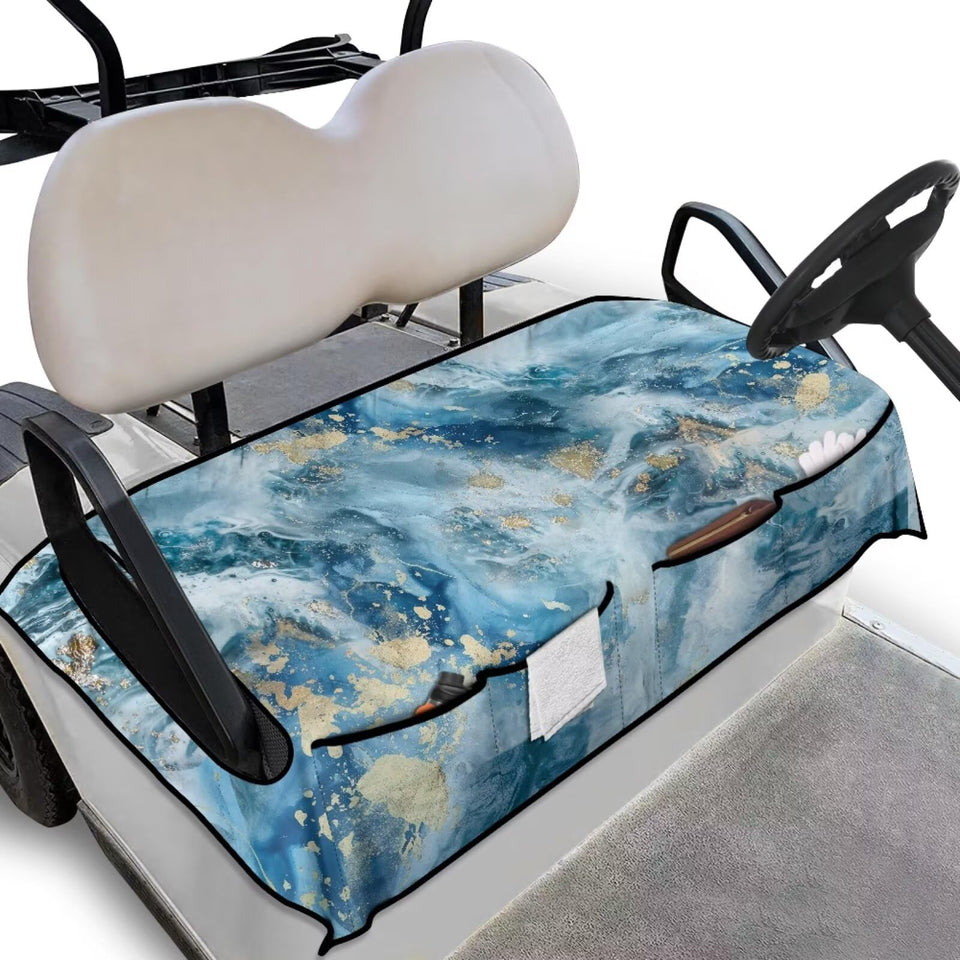 Knextrepoy blue marble seat covers with front pockets protect upholstery and keep essentials accessible.