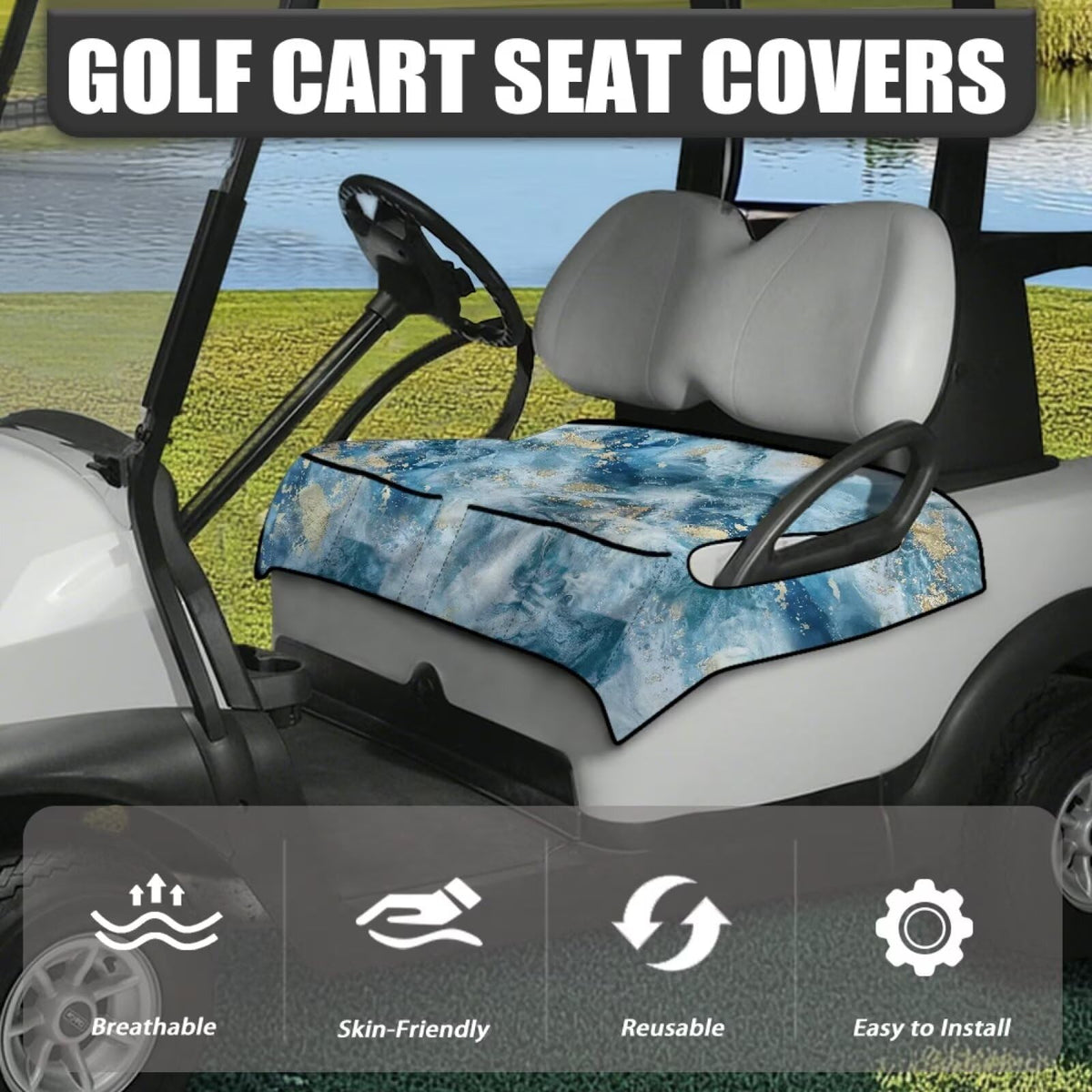 Knextrepoy blue marble seat towel for two-person carts adds convenient storage.
