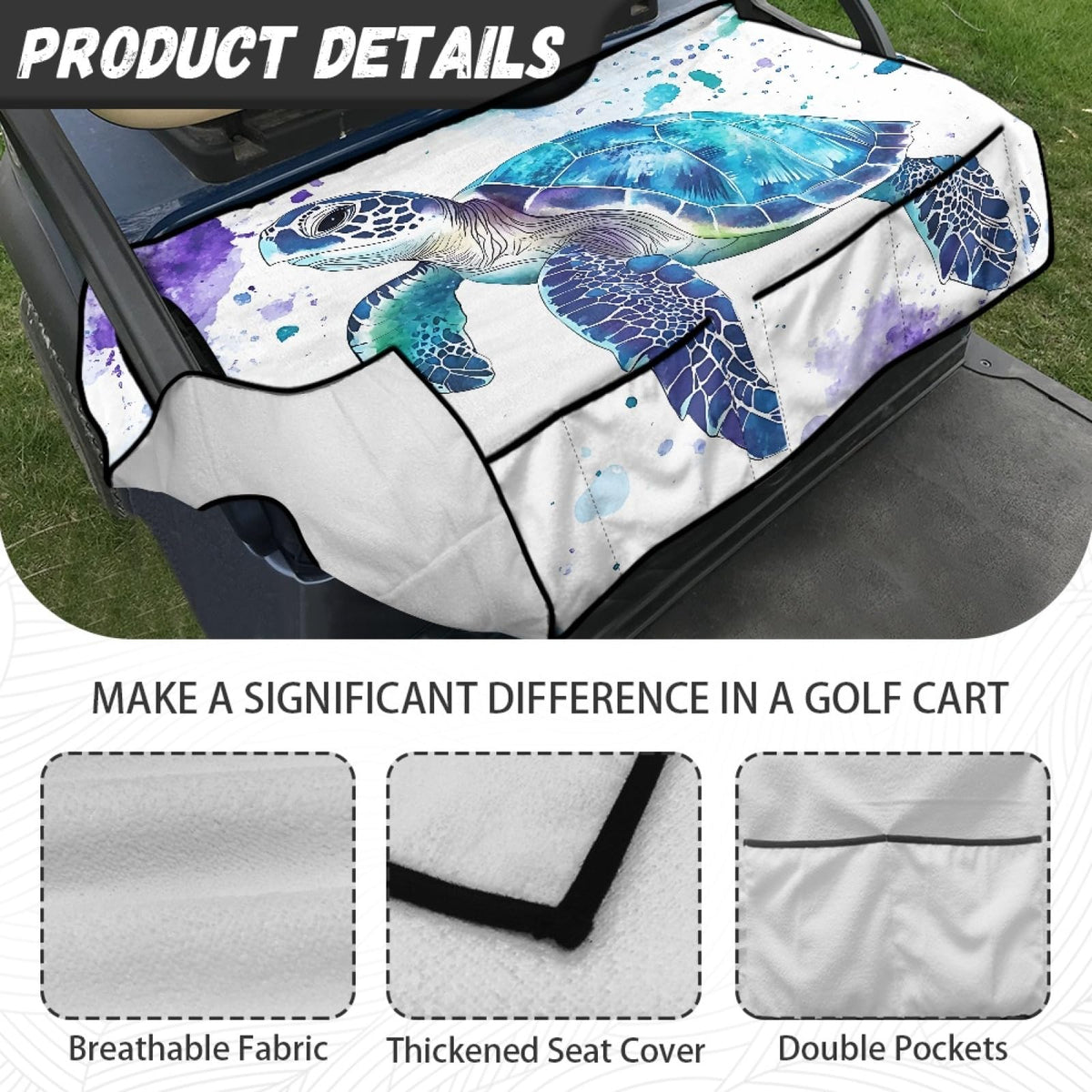 Knextrepoy Blue Sea Turtle seat cover all-year protection for warmth or dryness
