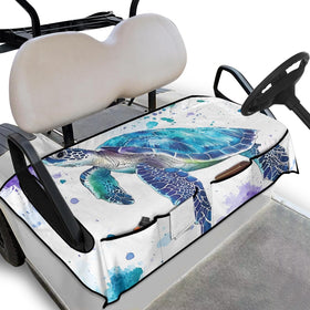 Knextrepoy Blue Sea Turtle seat cover on a golf cart for comfortable all-day seating