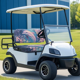 Cherry blossom pattern on golf cart cover adds style while guarding against wear