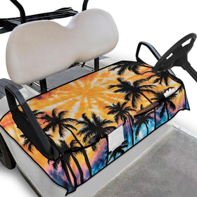 Knextrepoy coconut tree golf cart seat cover showing universal two-person fit for seats