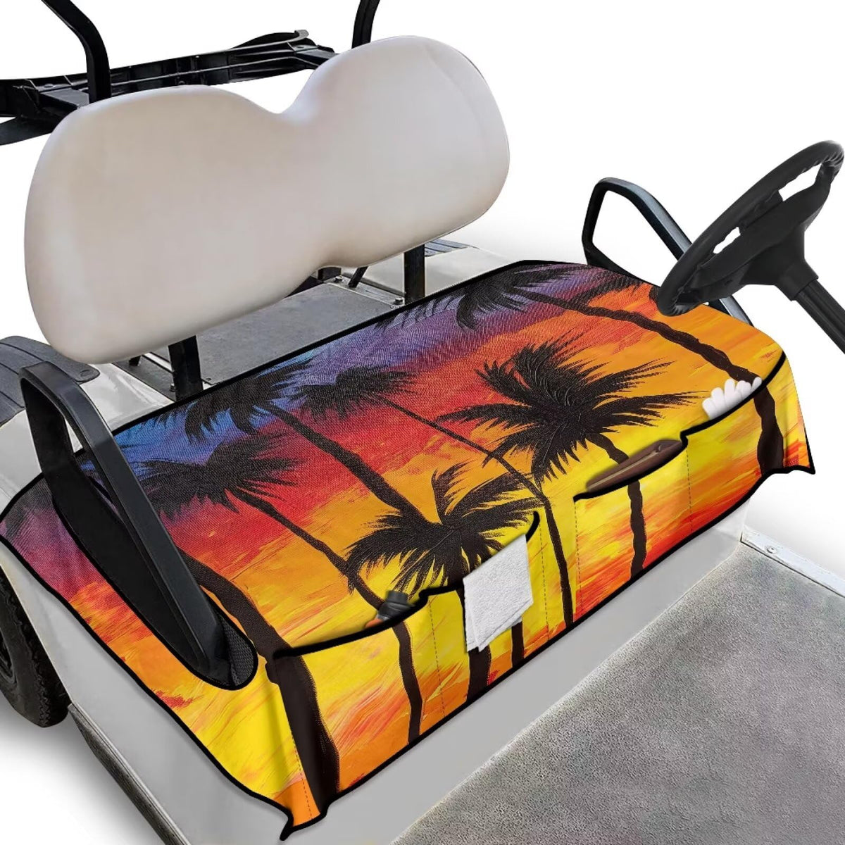 Knextrepoy coconut tree seat cover front view boosts comfort on two-seat golf carts
