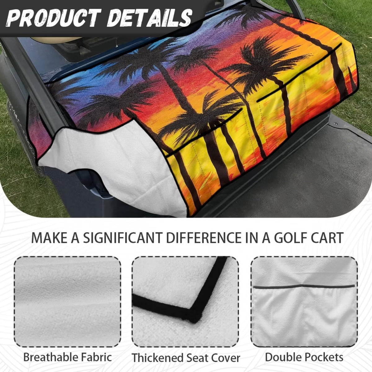 Knextrepoy coconut tree seat cover universal fit for most two-seat carts