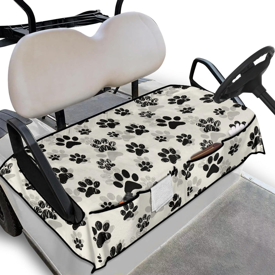 Knextrepoy dog paw print seat cover on a golf cart seat protects clean surfaces