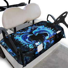 Knextrepoy dolphin seat cover in blue hibiscus with four front pockets for golf carts.