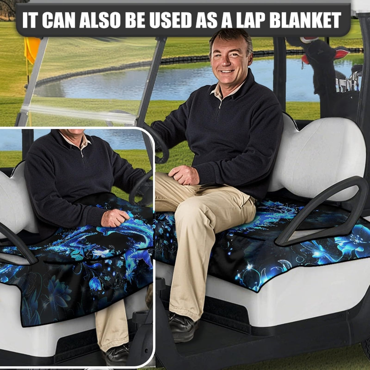 Knextrepoy universal-fit golf cart seat cover for two-person benches.