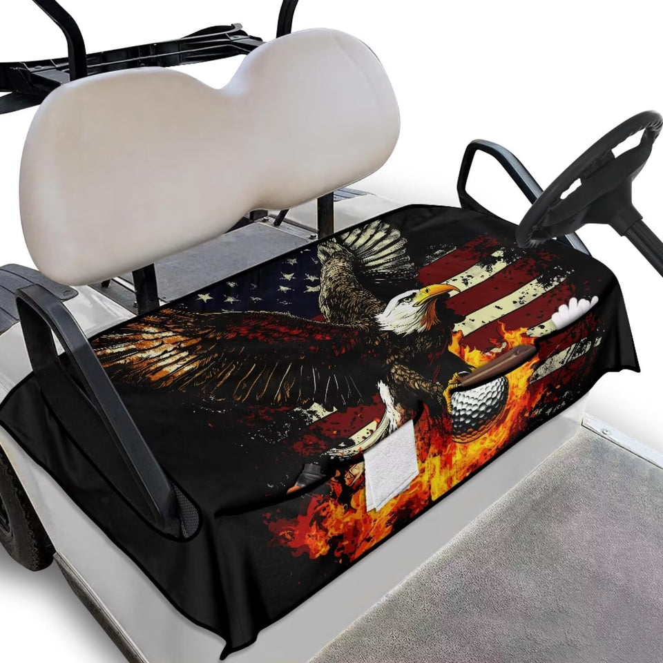 Knextrepoy Eagle seat cover front view shows universal fit and breathable fabric.