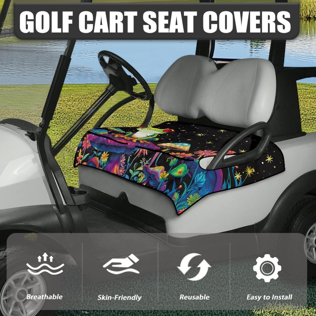 Seat cover with four front pockets keeping items organized