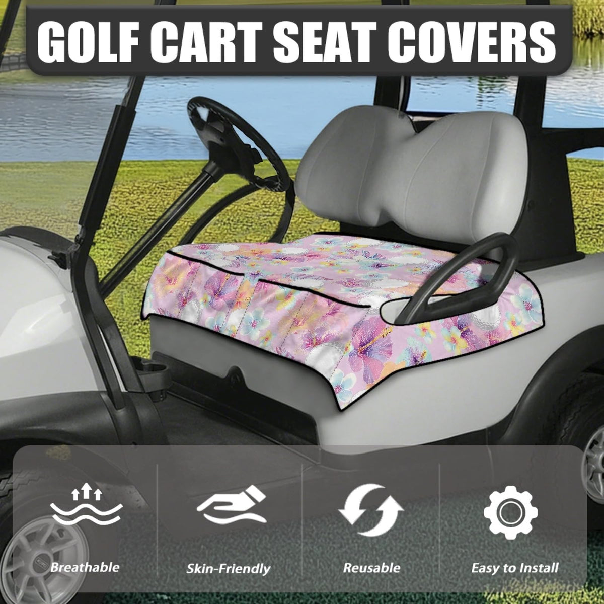 Knextrepoy hibiscus seat cover with four pockets for essentials on the go