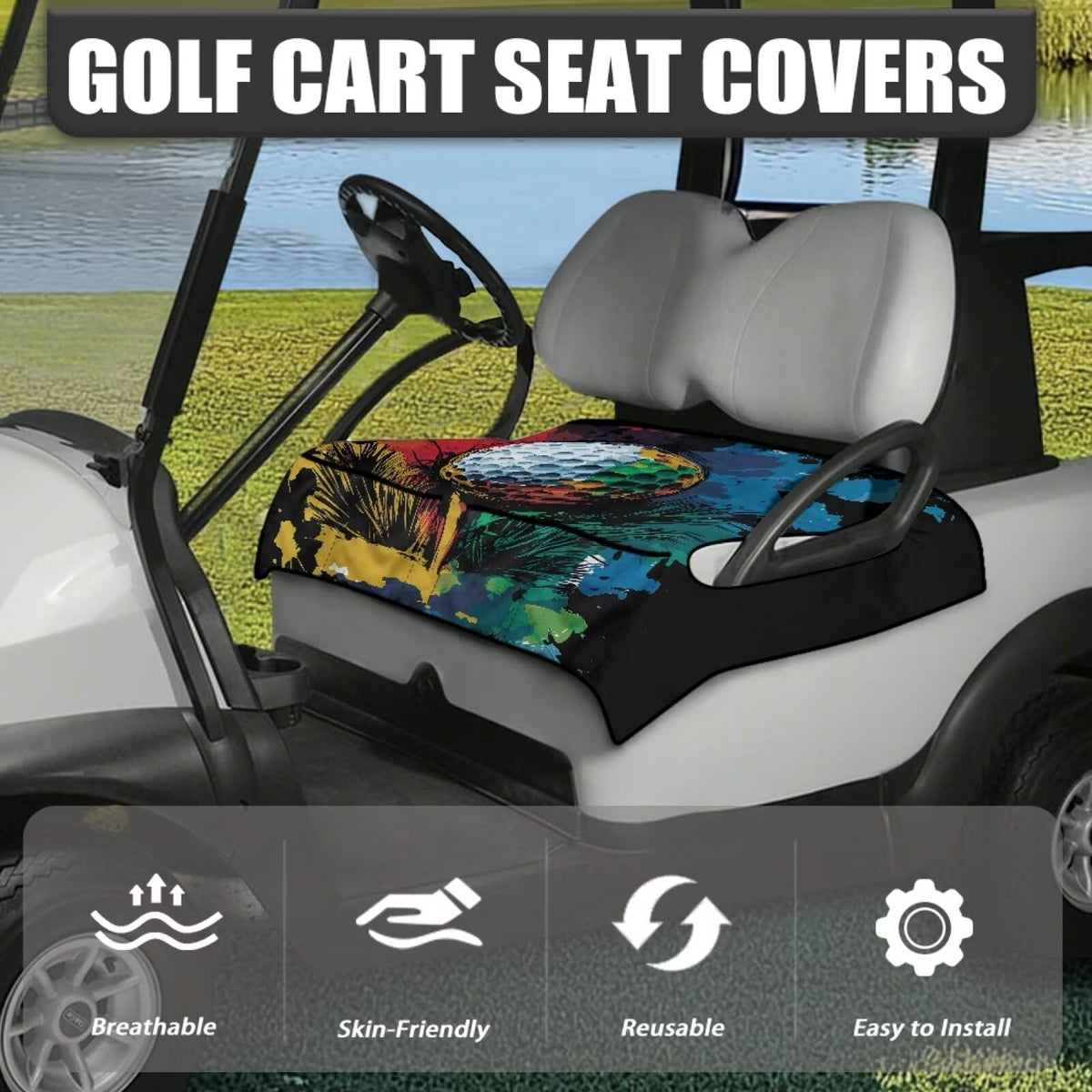 Knextrepoy golf cart seat cover with front pockets for organization