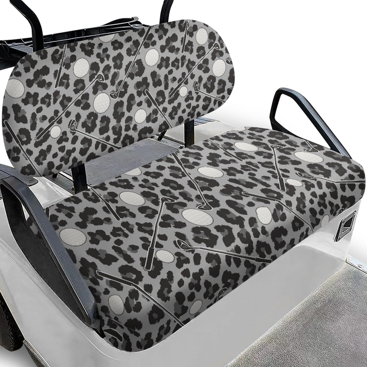 Knextrepoy golf cart seat cover bench with gray leopard print protects seats during rides.