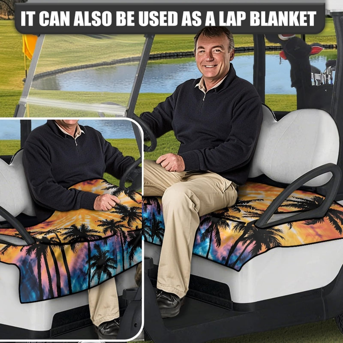 Knextrepoy seat cover with four pockets for organized gear on a golf cart