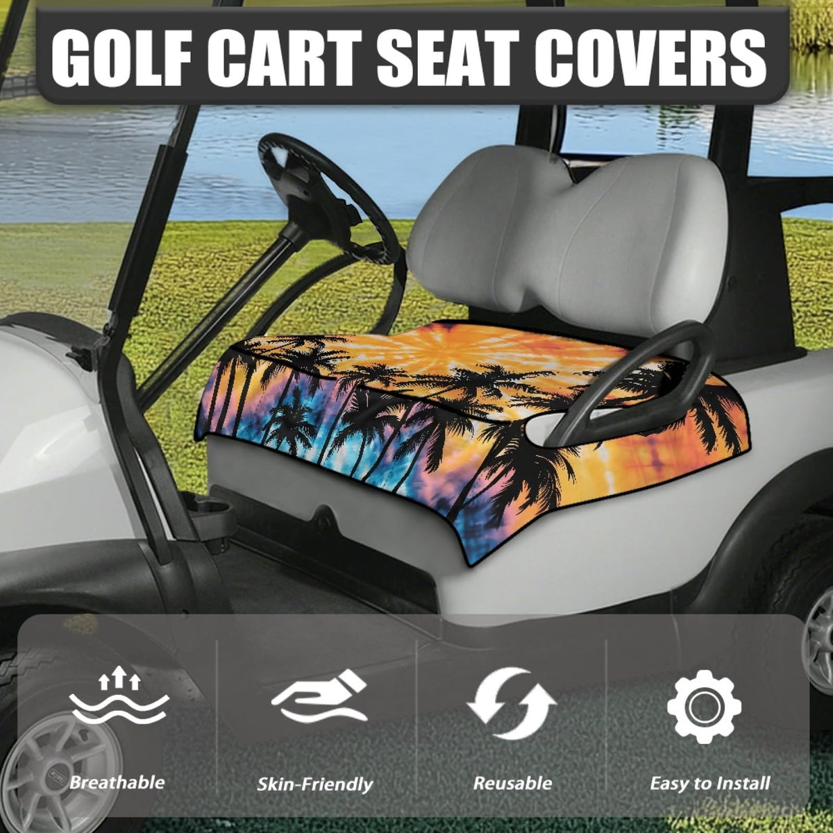 Knextrepoy universal-fit seat cover installed on a two-seat golf cart