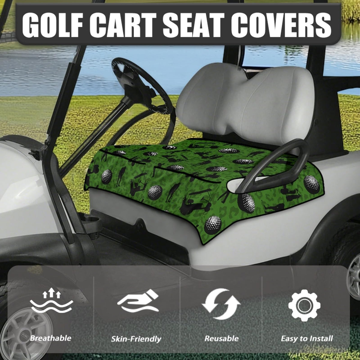 Knextrepoy universal two-person seat cover fits most golf carts.
